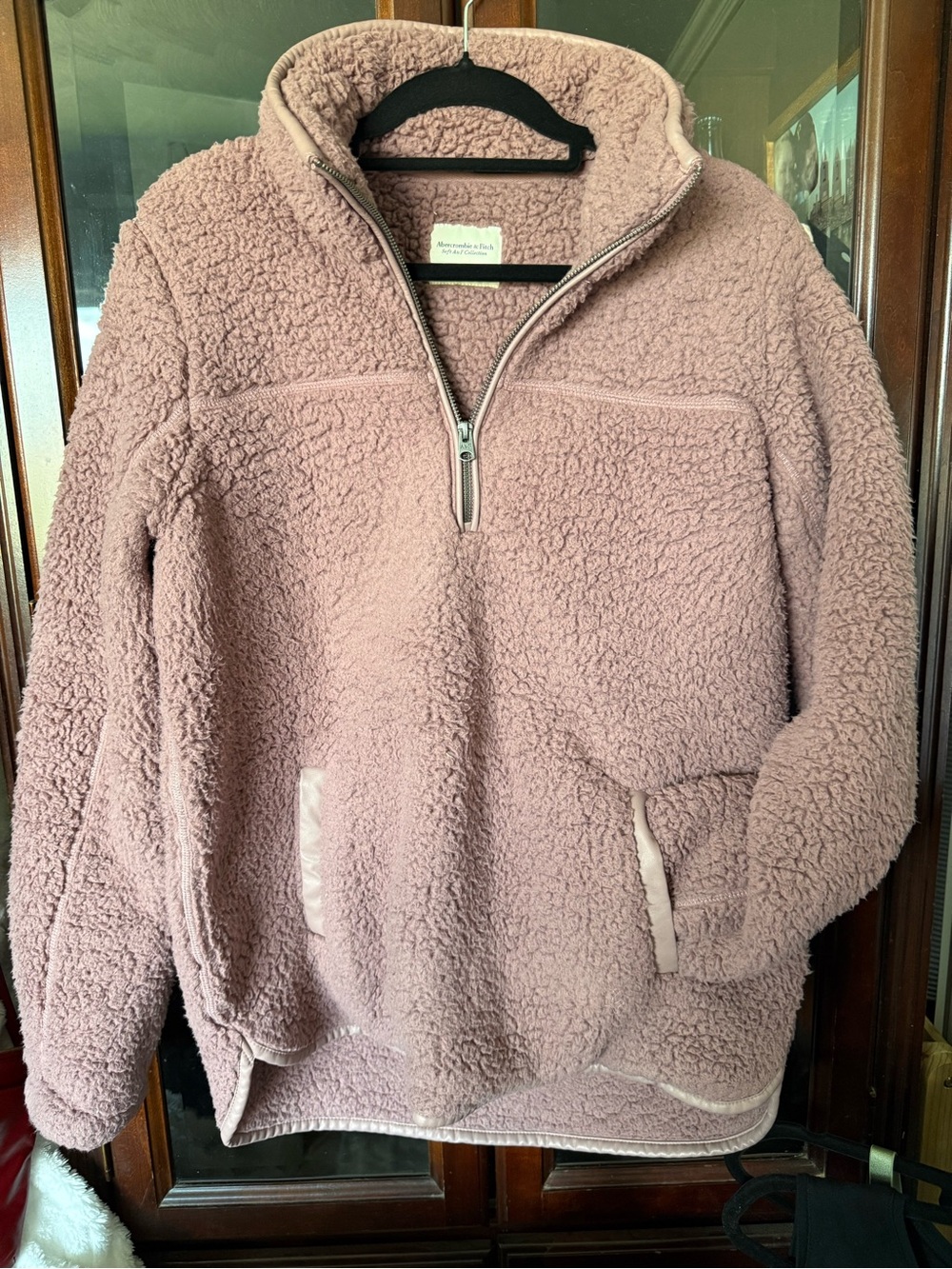 Abercrombie & Fitch Plush Sherpa Cowl Neck Pullover - Dusty Mauve